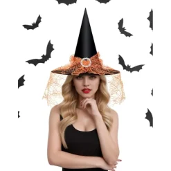 Häxhatt för kvinnor, spetsnät, elegant dräkt, trollkarl kostymtillbehör för cosplayfester> Huvudbonader
