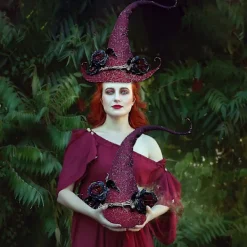 Häxhatt Halloween Party Filt Häxhattar, Justerbar Häxhatt Halloween Häx Cosplay Rekvisita Fest (hy)（Röd）><noscript><img width=