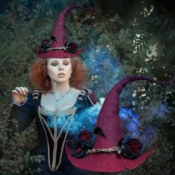 Häxhatt Halloween Party Filt Häxhattar, Justerbar Häxhatt Halloween Häx Cosplay Rekvisita Fest (hy)（Röd）><noscript><img width=