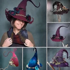 Häxhatt Halloween Party Filt Häxhattar, Justerbar Häxhatt Halloween Häx Cosplay Rekvisita Fest (hy)（Röd）><noscript><img width=