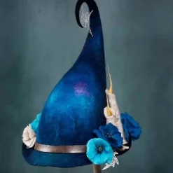 Häxhatt med blomranka, Filt Cosplay Hatt Rekvisita för Halloweenfest, Vuxen Kostymtillbehör Blå> Huvudbonader