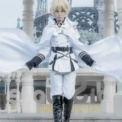 Hyakuya Mikaela Cosplay Kostym Outfit Seraph Of The End Vampire Reign Kostym Uniform Vit Med Peruk Halloween -a L><noscript><img width=