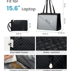 2-i-1 Handväska och Lunchväska - 15,6 tum, Isolerad lunchväska, Kylväska, Läcksäker Kylväska, Laptopväska för Arbete Svart><noscript><img width=