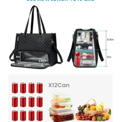 2-i-1 Handväska och Lunchväska - 15,6 tum, Isolerad lunchväska, Kylväska, Läcksäker Kylväska, Laptopväska för Arbete Svart><noscript><img width=