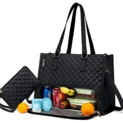 2-i-1 Handväska och Lunchväska - 15,6 tum, Isolerad lunchväska, Kylväska, Läcksäker Kylväska, Laptopväska för Arbete Svart><noscript><img width=