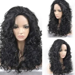 no brand IC Dam Ultravolymiga Lockiga Fleeceperuk med Svartbruna Höjdpunkter för Karneval och Halloween> Peruker