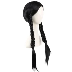 del IC Familjen Addams onsdag Addams Cosplay Peruk Svarta Flätor Syntetiskt Svart One Size><noscript><img width=
