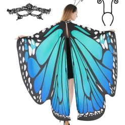 no brand IC Fjärilsvingar Kap-sjal med spetsmask och pannband med svart sammetsantenn> Tillbehör