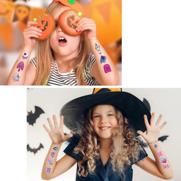 no brand IC Halloween Glitter Barn Säker Tillfällig Tatuering Vattentät Pumpa Spöke Häxa Fladdermus Tatueringsdekal Söt Stil Tjejer Makeup Halloween Kostymfest | Fyndiq> Smink