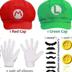 IC Super Mario Bros Mario och Luigi Hattar Kepsar Mustascher Handskar Knappar Cosplay Kostym-FA-><noscript><img width=