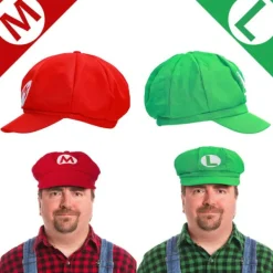 IC Super Mario Bros Mario och Luigi Hattar Mössor Mustascher Handskar Knappar Cosplay Kostym><noscript><img width=