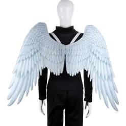 Icke-vävt tyg Halloween-maskerad ängelvingar superstora svartvita vingar kostymrekvisita svart vuxen Angel Wings><noscript><img width=