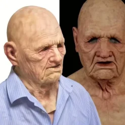 Imitation gammal man farfar farmor latexmask Halloween gammal mans huvud skräck rolig peruk huvudrekvisita> Masker