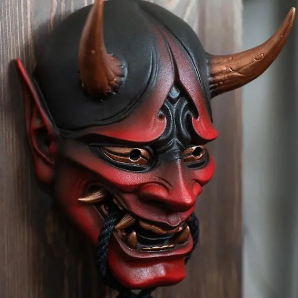 Japansk Samurai Oni Skrämmande latexmask Fest Skräck Evil Demon Monster Bite Rep Full Face Cover Halloween Scen Performance Rekvisita> Masker