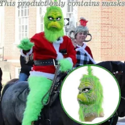 Jul Grinchen Helhuvud Latexmask Julhatt Monster Vuxenhandskar [DB] The Grinch Christmas Mask C><noscript><img width=