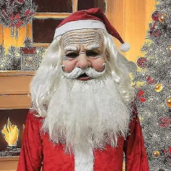 Jul Latex Mask - Herrars Jultomtemask Realistisk Jultomte Gammal Mans Mask Med Röd Tomtehatt kompatibel Party Maskerad><noscript><img width=