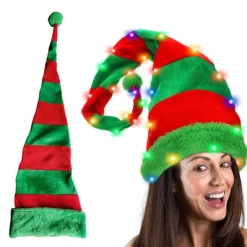 Jul lysande tomtehatt, julmössa, tomte, streetwear, blingbling, långa randiga mössor, stora partier tomtehattar> Huvudbonader