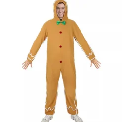 Holocky Jul Pepparkaksdräkt Bodysuit Med Huvtröja Pepparkaksgubbe Kostym för Vuxna Barn L> Dräkter