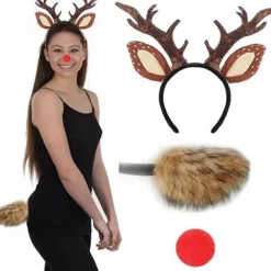 Jul Ren Öron Pannband Kompatibelt med Kvinnor Flicka Halloween Ren Utklädnad Outfit Tillbehör Ren Pannband Ren Svans Ren Näsa> Tillbehör