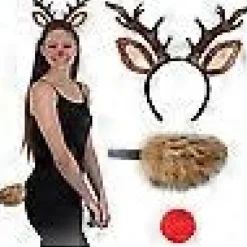 TrueNorth Jul Renhorn Hårband för Kvinnor, Flicka, Halloween Renkostym, Tillbehör, Renhuvudband, Rensvans, Rennäsa Den Bästa Julklappen till Dig> Tillbehör