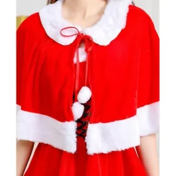 Jul Sammet Sjal Kappa Cape Fru Santa Claus Cape Robe Halloween Kostym Röd Kids Shawl><noscript><img width=