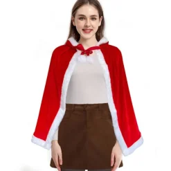 Jul Sammet Sjal Kappa Cape Fru Jultomte Kappa Robe Halloween Kostym Röd Med Luva 90cm/35