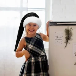 LEIGELE Jul Sammet Tomtehatt Unisex Bekväm Klassisk Svart och Vit Vuxen & Barn Julhatt för Julfest 30 150cm (LGL) 30 75cm><noscript><img width=