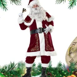 Jul Tomte Cosplay Vuxen Kostym Maskerad Party Outfit Jul Herrkläder+skägg, peruk, bjällra, glasögon Men's wear+beard, wig, bell, glasses 2XL> Dräkter