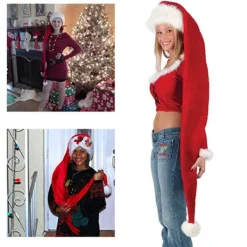 Jul Tomte Hatt Ultra Lång Plyschboll Dekor Tjock Håll Varm Halkfri Röd Festlig Nyår Party Cosplay Foto Rekvisita Högtid Huvudbonad B> Huvudbonader