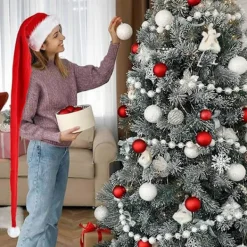 Jul Tomte Hatt Ultra Lång Plyschboll Dekor Tjock Håll Varm Halkfri Röd Festlig Nyår Party Cosplay Foto Rekvisita Högtid Huvudbonad B><noscript><img width=