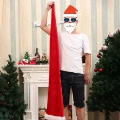 Jul Tomte Hatt Ultra Lång Plyschboll Dekor Tjock Håll Varm Halkfri Röd Festlig Nyår Party Cosplay Foto Rekvisita Högtid Huvudbonad B><noscript><img width=