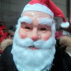 Jul Tomtemask för Män Kvinnor Hel Ansikte Tomtemask med Tomtehatt och Skägg Tomtekostym Tillbehör för Jul><noscript><img width=