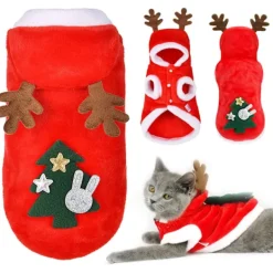 Juldräkt för katt och hund, polyester älg juldräkt för husdjur> Dräkter