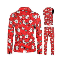 LAIQIANKUA Juldräkt 3st/ set Blazer Kostym Finklänning Väst Blazer Byxor Jultomte Printed Formell klänning Outfits Tmall> Dräkter
