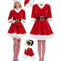 Juldräkter 2025, festdräkter, tomteklänningar och föreställningsdräkter för vuxna kvinnor. L> Dräkter