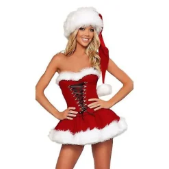 Julfest Sexig Red Velvet Dress Cosplay S S> Dräkter