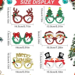 Julglasögon, 6-pack roliga julglasögon, roliga julglasögonbågar, glitter julpartyglasögon, nyhet för barn och [HK]> Tillbehör