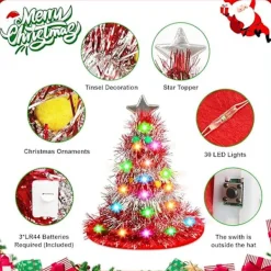 Julgranhatt - Julhatt, Julgranhatt med Ljus, Julhatt, 30 LED-lampor, Färgglada Ljus, Juldräkt> Tillbehör