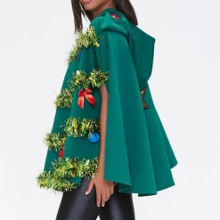 Julgransponcho Kostym för Kvinnor Rosett Boll Glänsande Dekor Huvförsedd Kappa Jul Cosplay Utklädnad X-Large Grön-yux X-Large><noscript><img width=