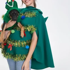 Julgransponcho Kostym för Kvinnor Rosett Boll Glänsande Dekor Huvförsedd Kappa Jul Cosplay Utklädnad X-Large Grön-yux X-Large><noscript><img width=