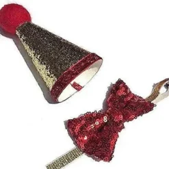 Julhatt för husdjur, söt konhatt för födelsedagsfest och glittrande fluga med avtagbar krage, set med justerbart huvudband för små hundar och katter | Fyndiq> Huvudbonader