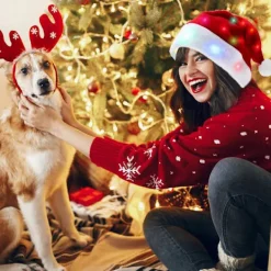 FJORD Julhatt med LED-lampor Rolig Tomtehatt Plysch Fuskpäls Julhelg Hatt med Lysande Färg><noscript><img width=