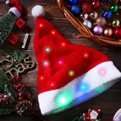 FJORD Julhatt med LED-lampor Rolig Tomtehatt Plysch Fuskpäls Julhelg Hatt med Lysande Färg><noscript><img width=