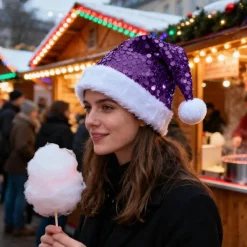 Julhatt, paljettprydd julhatt, lämplig plyschjulhatt för vuxna (Lila)> Huvudbonader