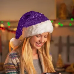 Julhatt, paljettprydd julhatt, lämplig plyschjulhatt för vuxna (Lila)><noscript><img width=
