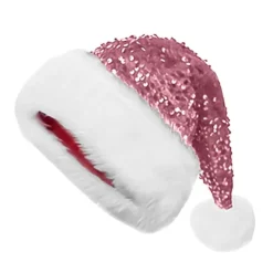 Julhatt, paljettprydd julhatt, lämplig plyschjulhatt för vuxna (rosa)> Huvudbonader
