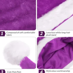 Julhatt Tomtehatt För Vuxna, Plus Lång Julhatt Lyxig Tomtehatt, Julpartyhatt För Män Och Kvinnor, Jultillbehör Lila adult> Huvudbonader