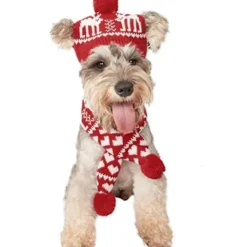 Julhundkostym Mössa Och Stickad Halsduk - Söt Husdjurskostym Tillbehör Varma Vinterkläder För Katt><noscript><img width=