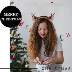 Julklappshårband med renar, glitter, för kvinnor, hårband, hårtillbehör, huvudbonad för juldekorationer (brun)> Huvudbonader
