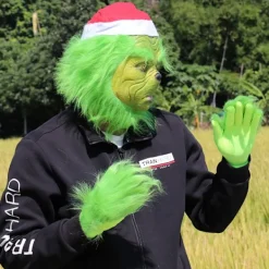 Julmask Jultomtemask, Grön Rolig Mask med Julhatt, Grinchen Jultomte Kostym Mask - Latex, Unisex> Masker